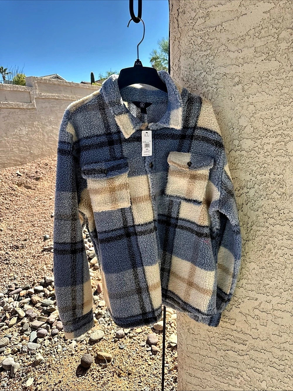 Volcom Silent Sherpa Plaid Jacket Blue & Cream XXL u13 $85